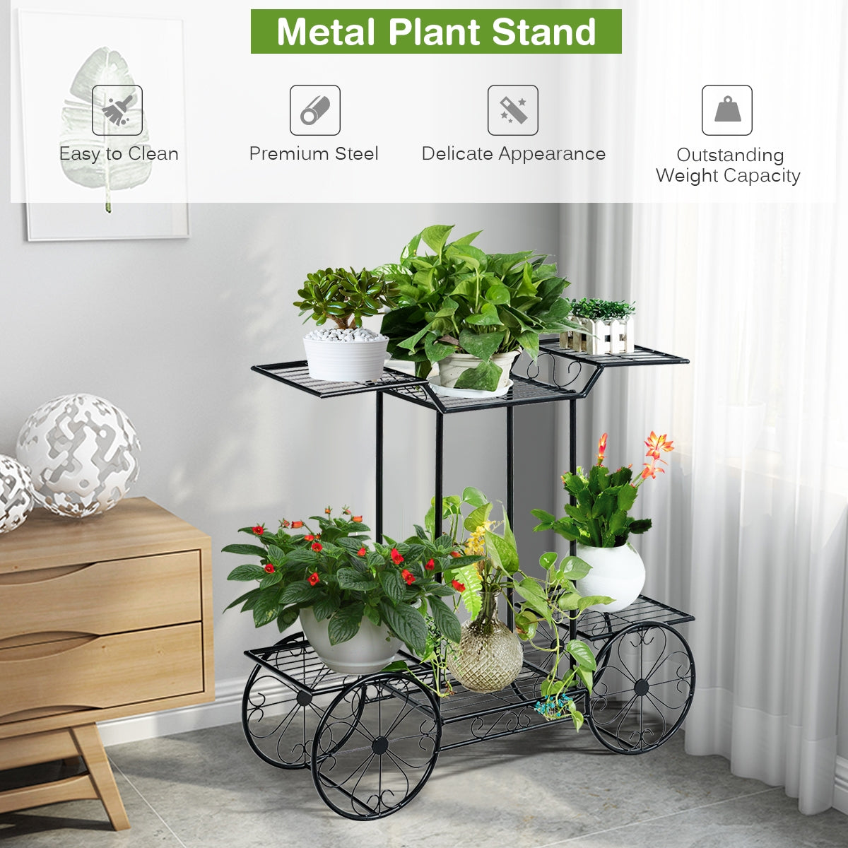 6-Tier Metal Plant Stand – Garden Cart Style Display Rack