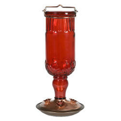 Antique Bottle Hummingbird Feeder RED GLASS : 24 OZ.