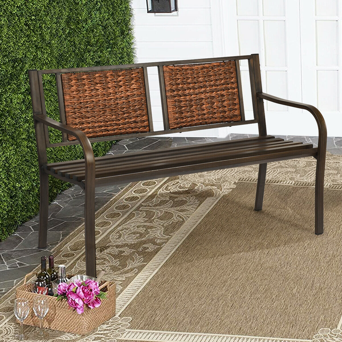 Patio Garden Bench with Powder Coated Steel Frame