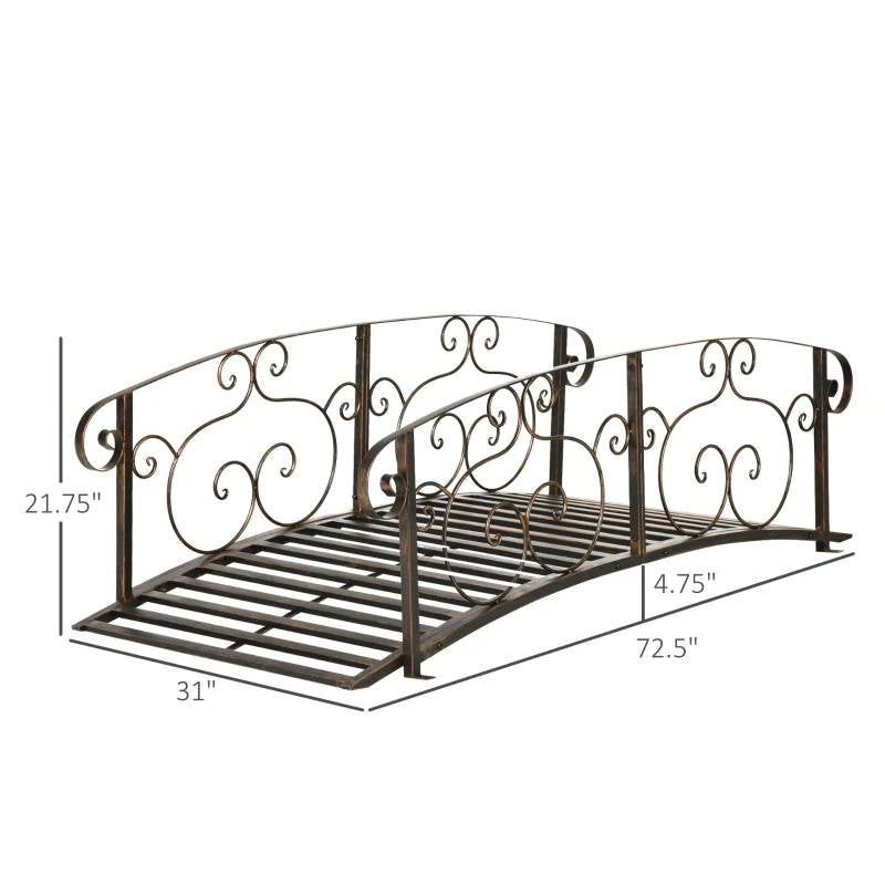 6-ft Vintage Bronze Garden Bridge with Side Rails | Outdoor Arch Bridge