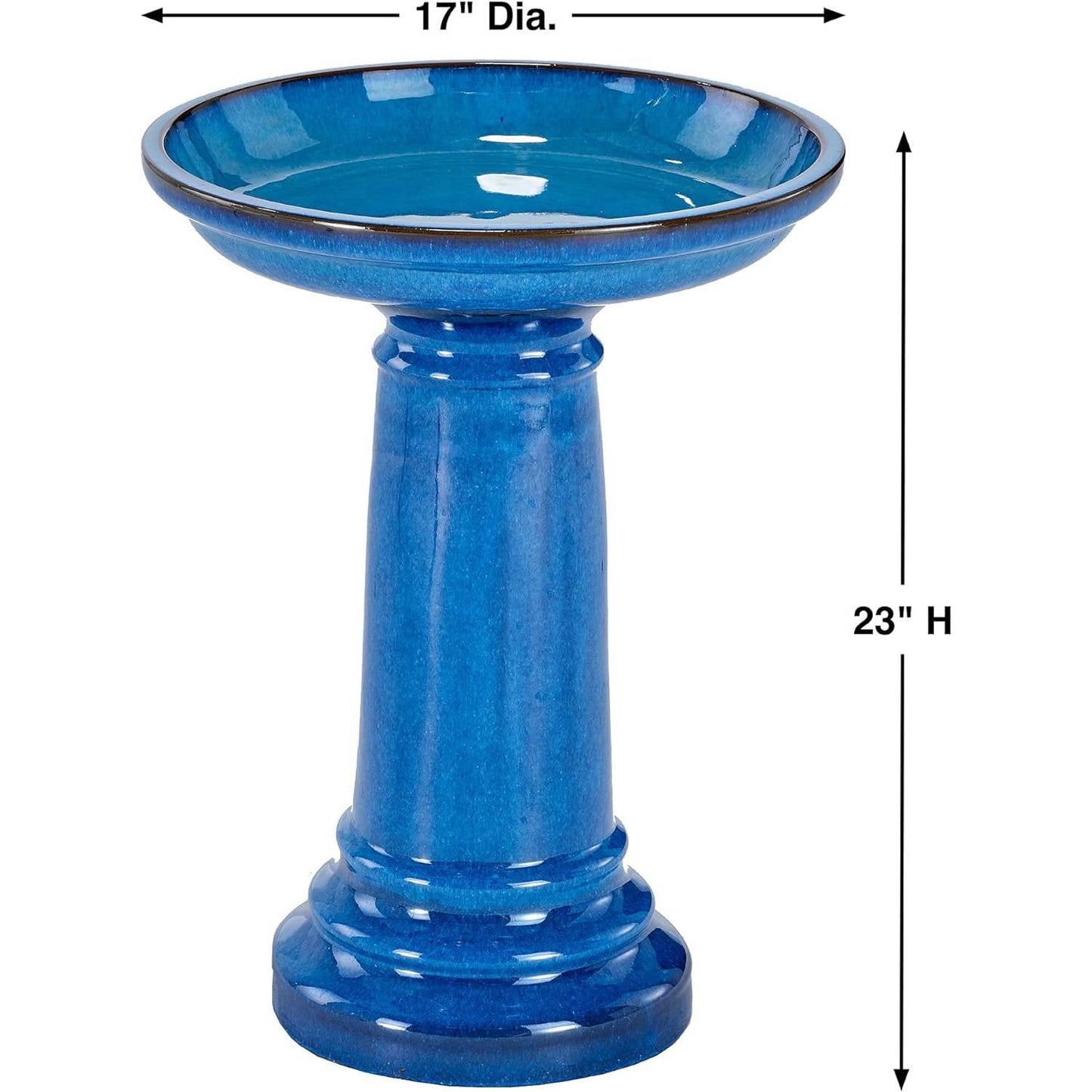 Blue Ceramic Traditional Birdbath