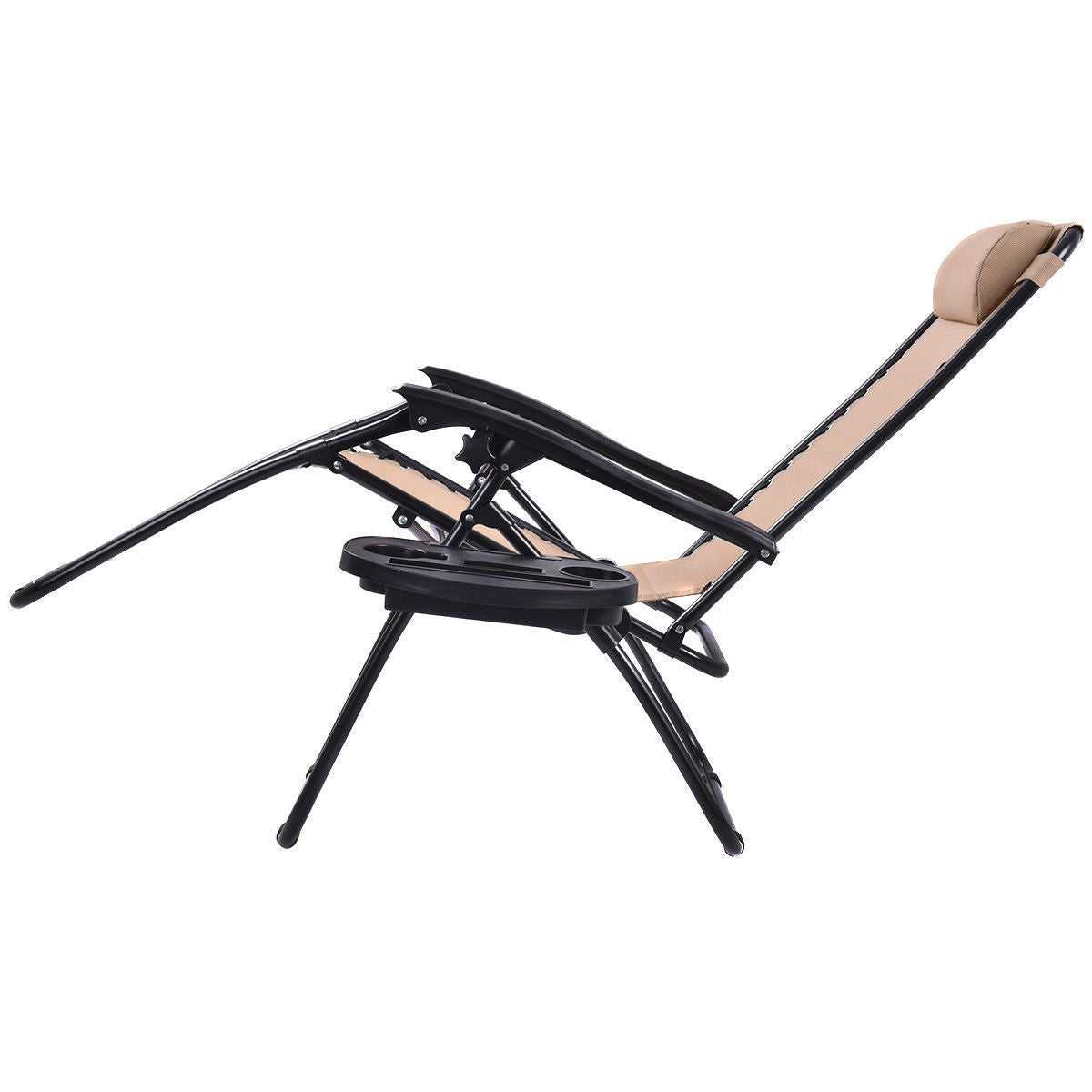 Set of 2 Beige Zero Gravity Folding Lounge Chairs – Adjustable Outdoor Recliners