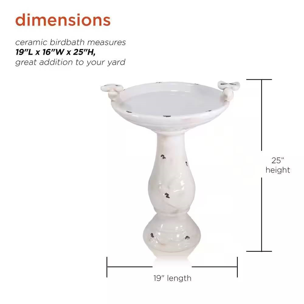 Off-White Ceramic Birdbath – Antique Light-Brown Garden Elegance