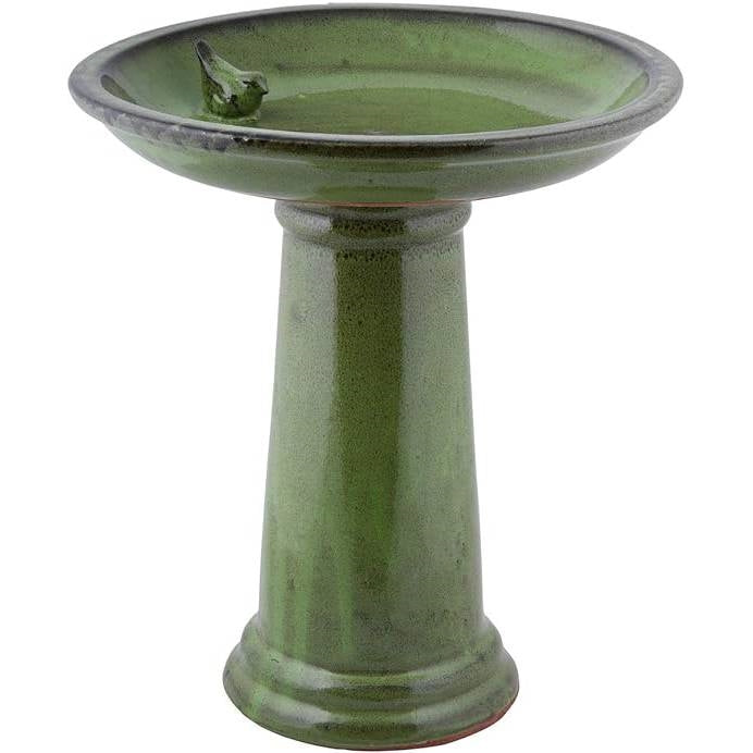 Green Ceramic Garden Birdbath – Classic Outdoor Focal Point