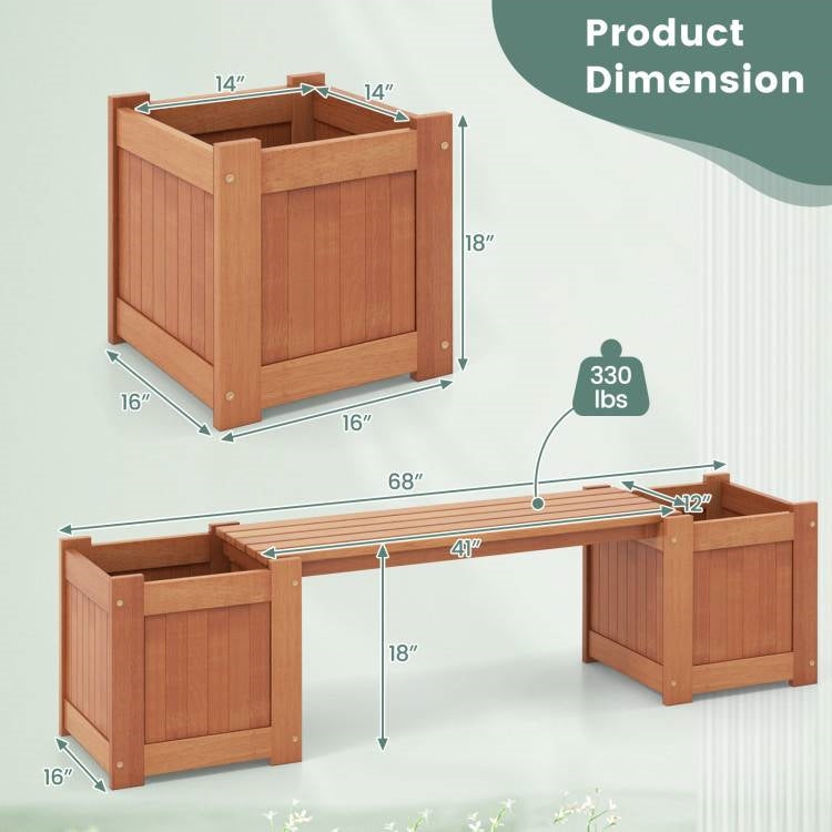Farmhouse Hardwood Planter Bench with Dual Planter Boxes