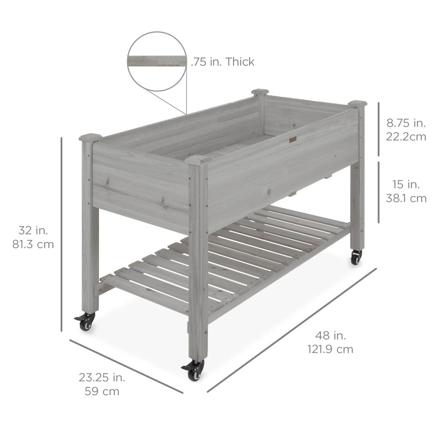 Grey Raised Mobile Garden Planter with Locking Wheels
