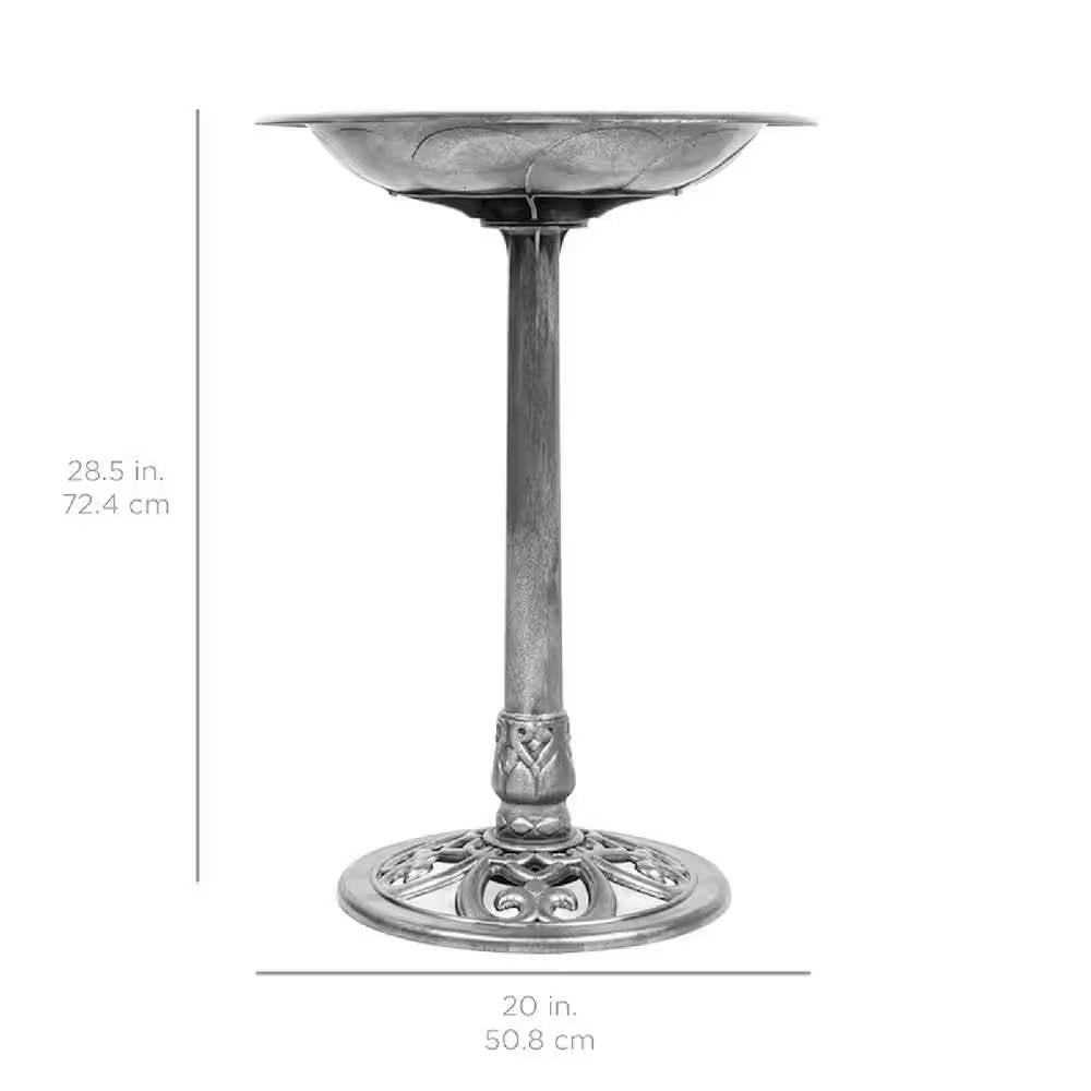 Rustic Polyresin Bird Bath – Aged Silver Garden Elegance