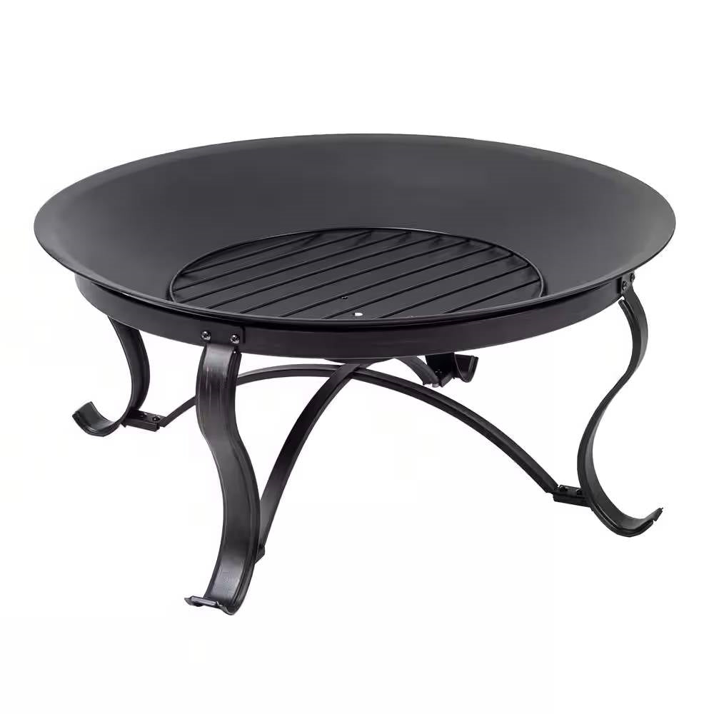 30-Inch Round Bronze Steel Fire Pit with Mesh Cover & Poker – Antique Outdoor Charm