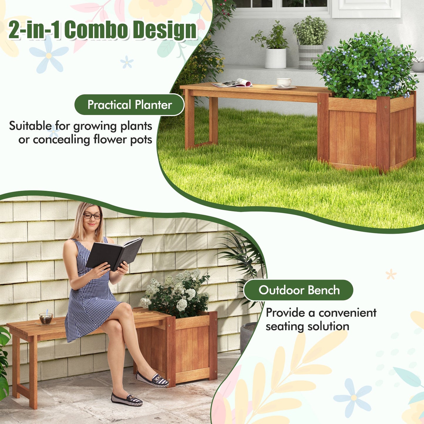 Teak Oil Finish Raised Garden Bed Wood Planter Bench