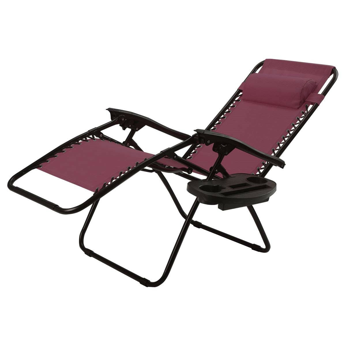 Set of 2 Burgundy Folding Outdoor Zero Gravity Lounge Chairs
