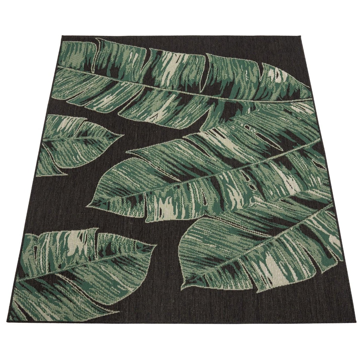 Outdoor Rug Ostende Jungle Leaves - Black Green