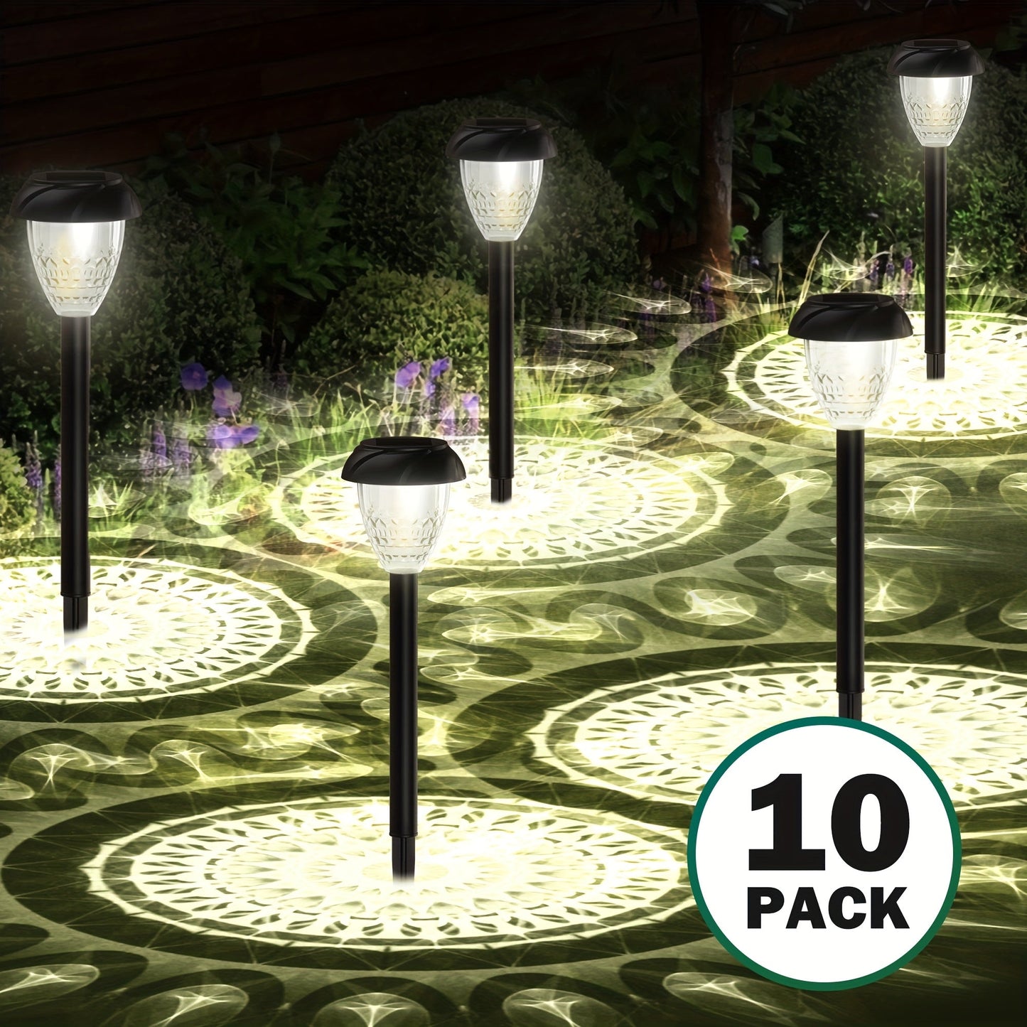 Mandala Pattern Solar Pathway Lights – Bright White LED, 10 pk.
