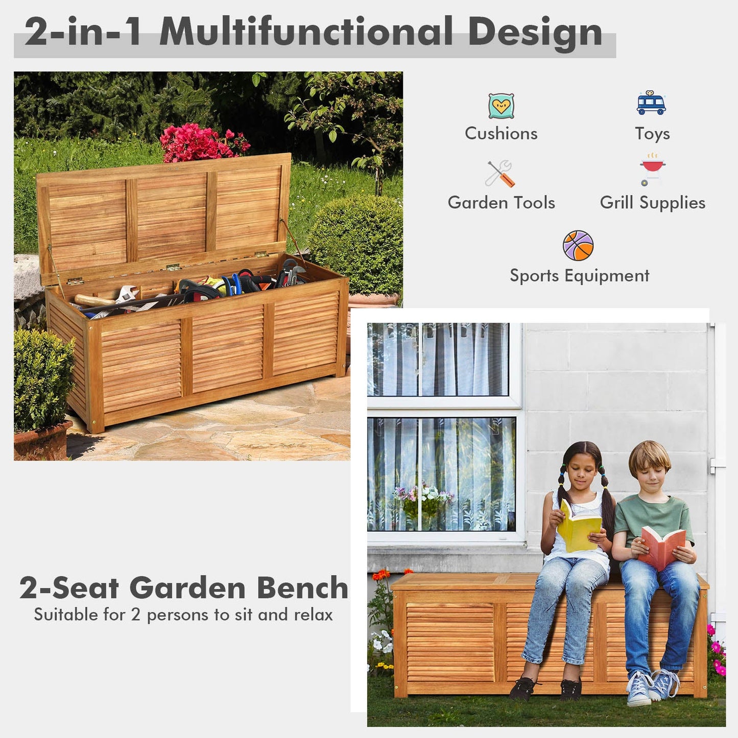 Acacia Wood Outdoor Storage Bench Box – Durable, Stylish & Multi-Functional