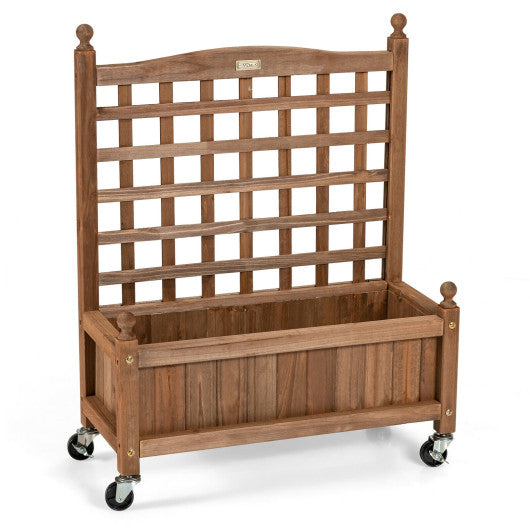 Mobile 32" Wood Planter Box with Trellis