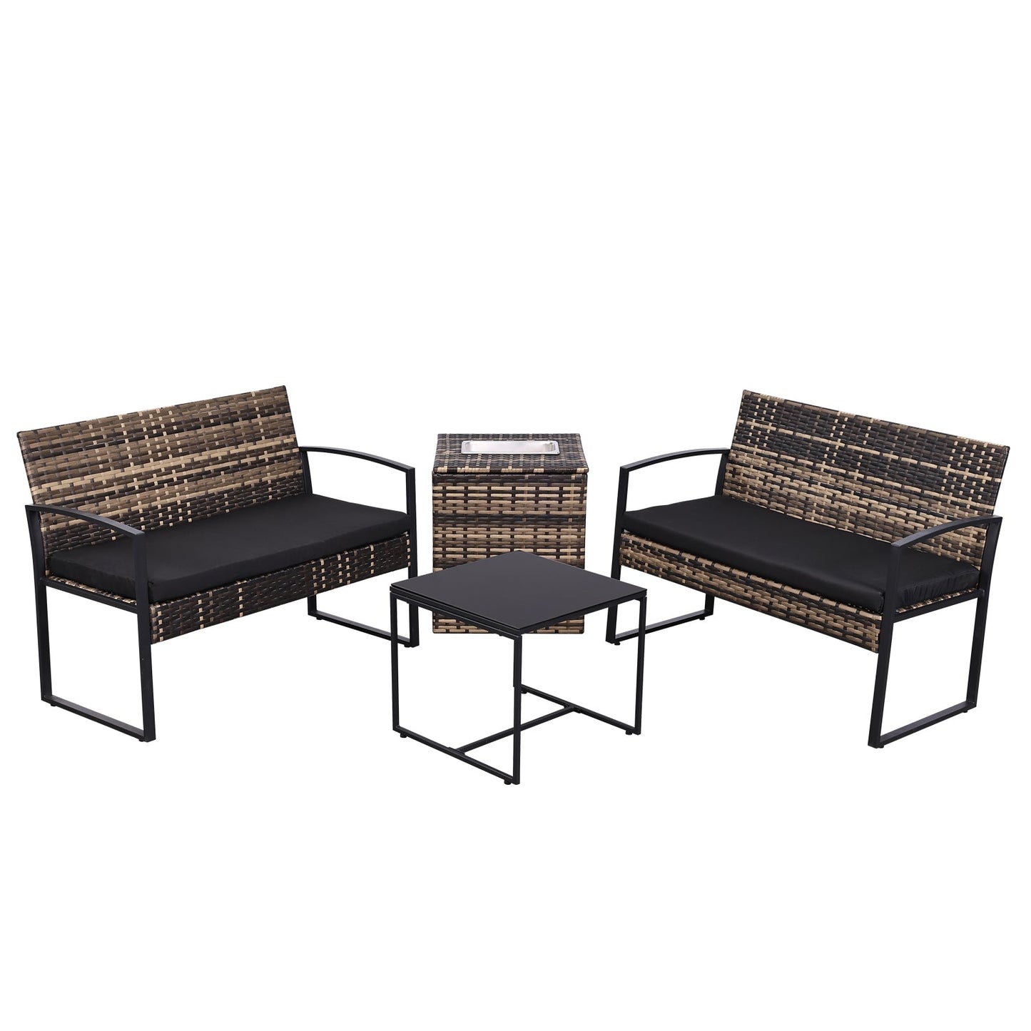 4-Piece Outdoor Wicker Patio Furniture Set with Storage & Ice Bucket
