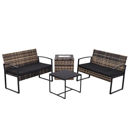 4-Piece Outdoor Wicker Patio Furniture Set with Storage & Ice Bucket