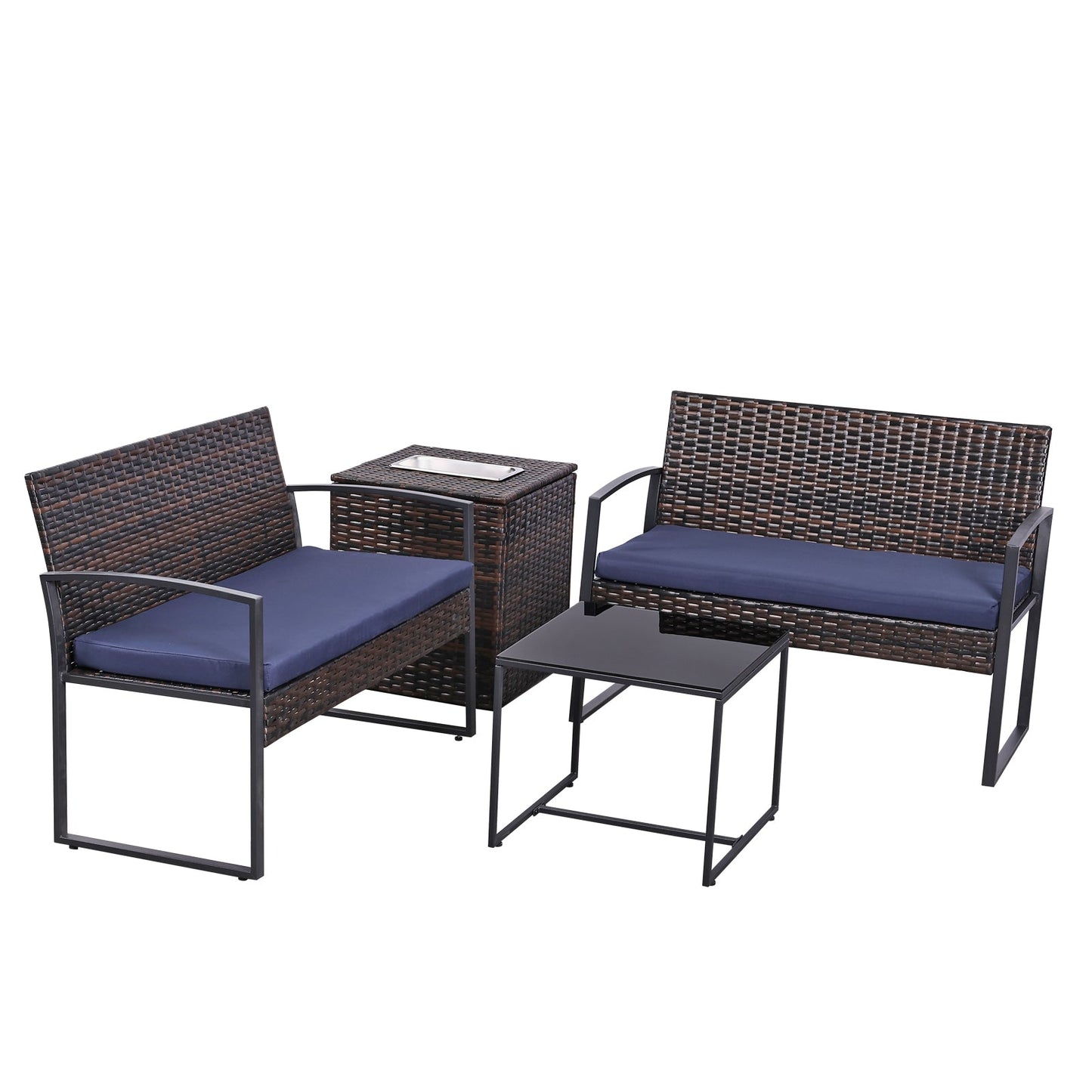 4-Piece Outdoor Wicker Patio Furniture Set with Storage & Ice Bucket