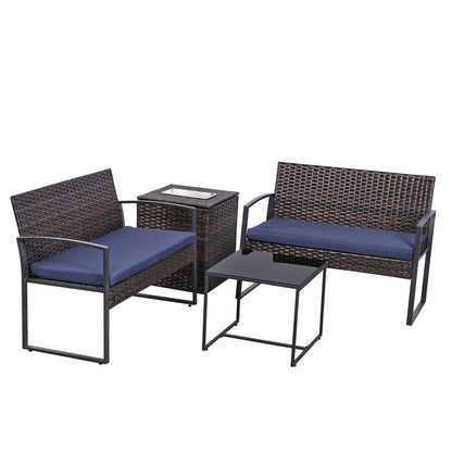 4-Piece Outdoor Wicker Patio Furniture Set with Storage & Ice Bucket