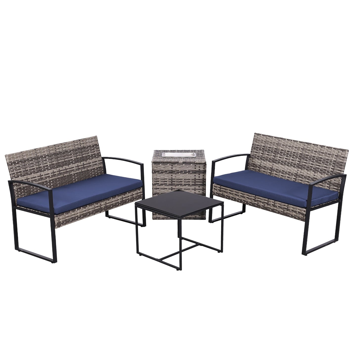 4-Piece Outdoor Wicker Patio Furniture Set with Storage & Ice Bucket
