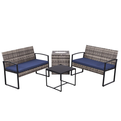 4-Piece Outdoor Wicker Patio Furniture Set with Storage & Ice Bucket
