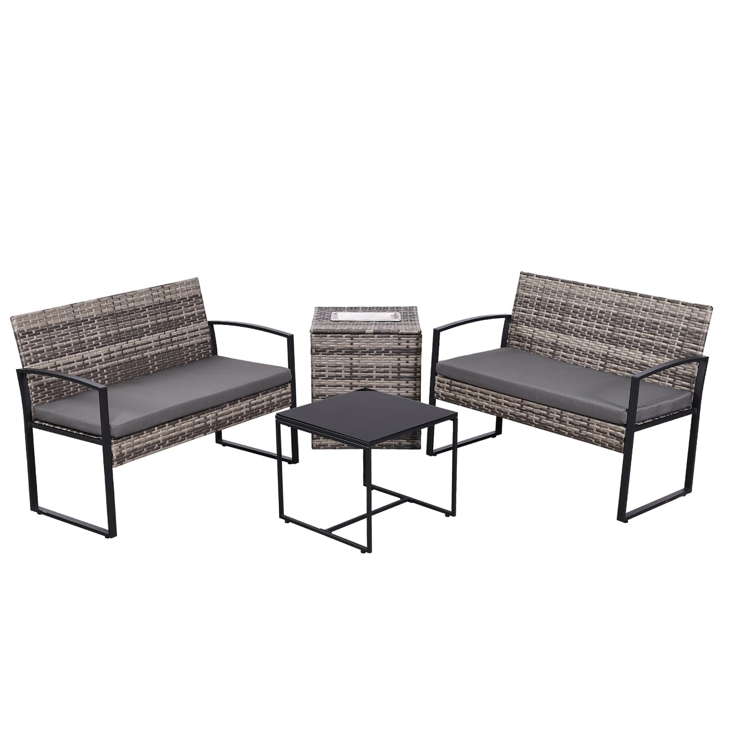 4-Piece Outdoor Wicker Patio Furniture Set with Storage & Ice Bucket