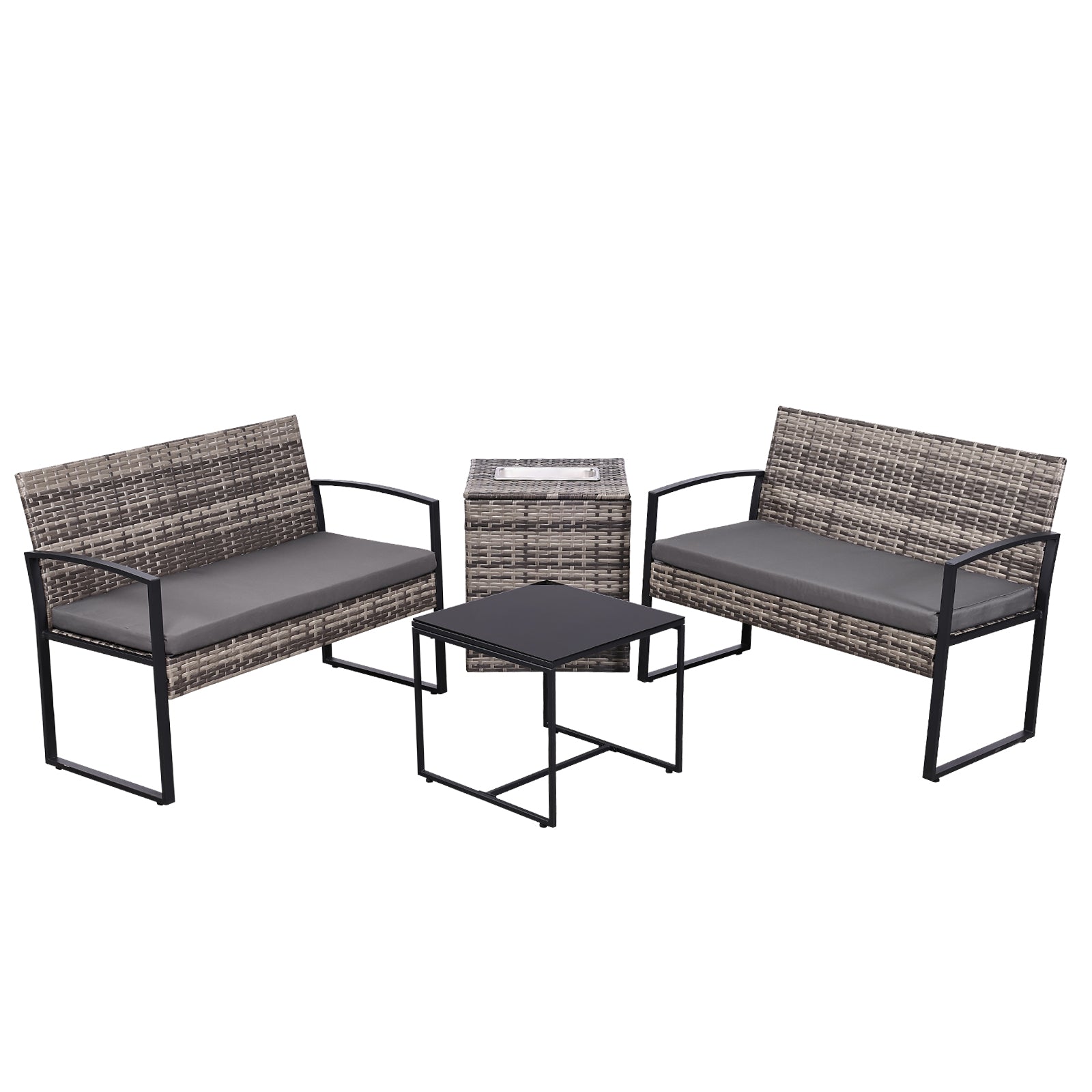 4-Piece Outdoor Wicker Patio Furniture Set with Storage & Ice Bucket