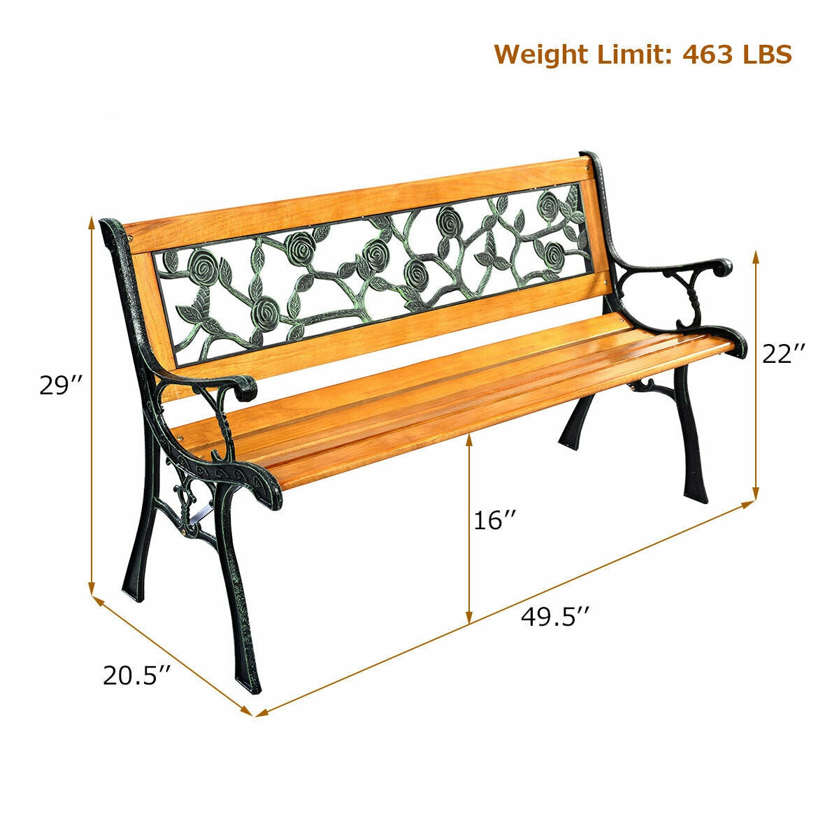 Elegant Cast Iron & Wood Outdoor Garden Bench – Durable 3-Seat Comfort