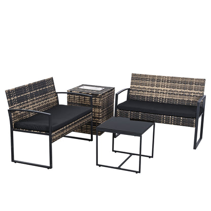 4-Piece Outdoor Wicker Patio Furniture Set with Storage & Ice Bucket