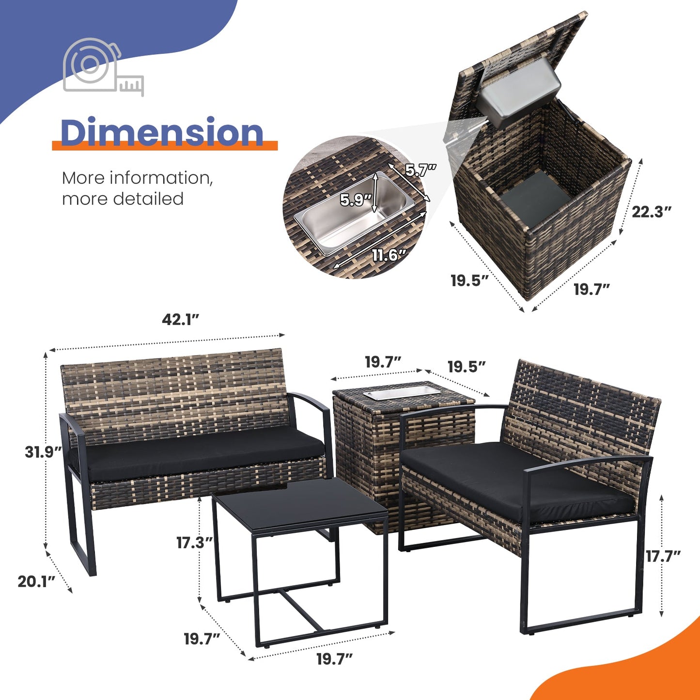 4-Piece Outdoor Wicker Patio Furniture Set with Storage & Ice Bucket