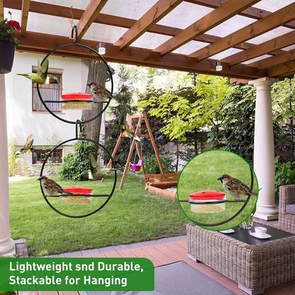3-Piece Stackable Hanging Hummingbird Feeder – Metal Frame with Red Bowls