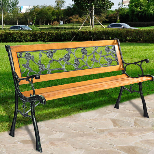 Elegant Cast Iron & Wood Outdoor Garden Bench – Durable 3-Seat Comfort