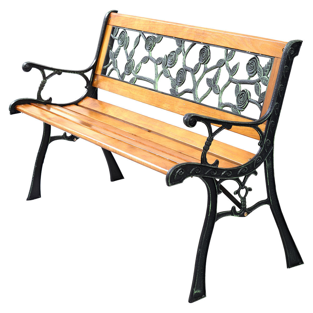 Elegant Cast Iron & Wood Outdoor Garden Bench – Durable 3-Seat Comfort