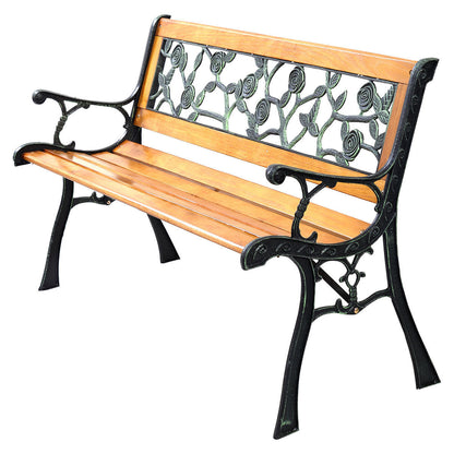 Elegant Cast Iron & Wood Outdoor Garden Bench – Durable 3-Seat Comfort