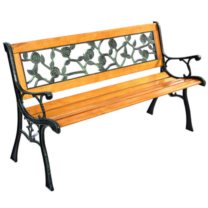 Elegant Cast Iron & Wood Outdoor Garden Bench – Durable 3-Seat Comfort