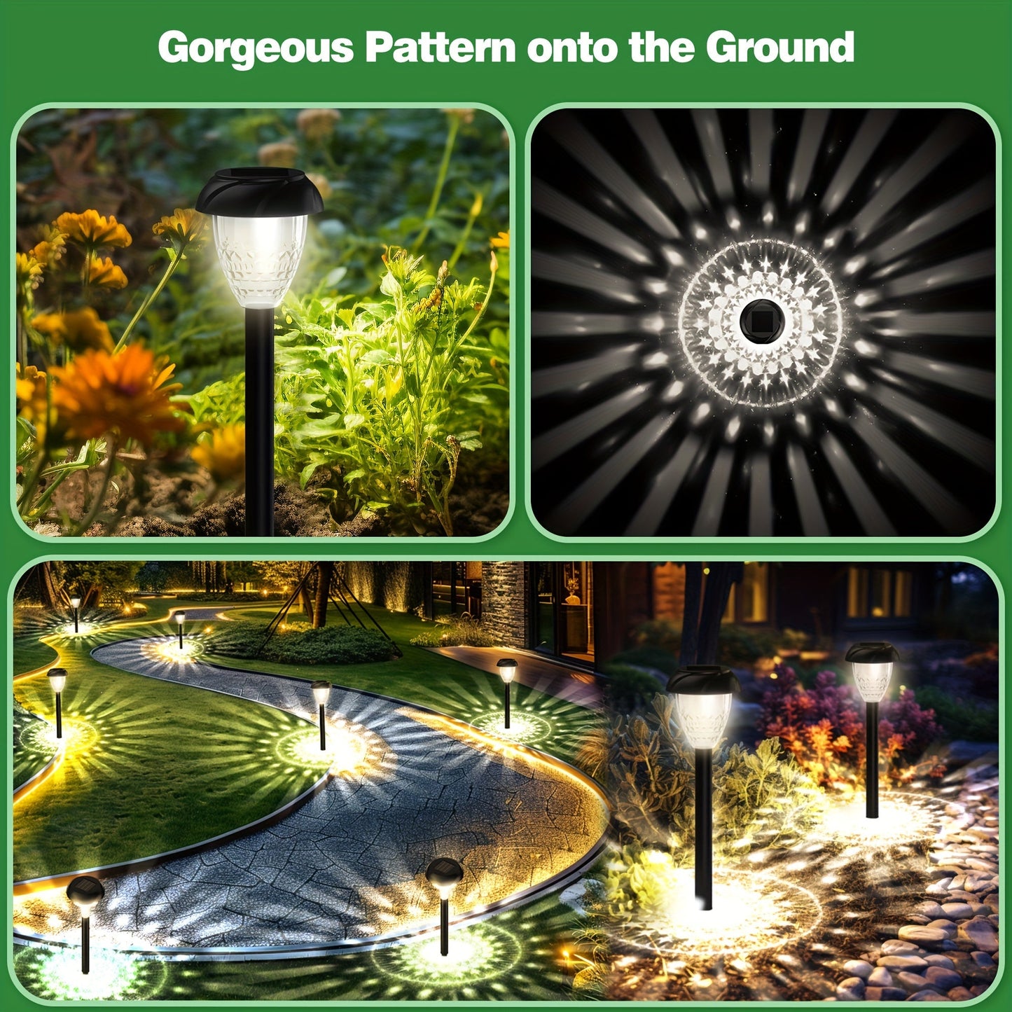 Mandala Pattern Solar Pathway Lights – Bright White LED, 10 pk.