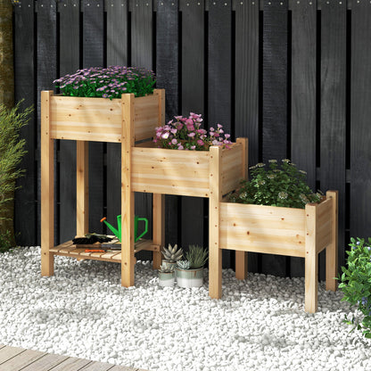 Wooden Raised Garden Bed with Storage Shelf & 3 Planter Boxes