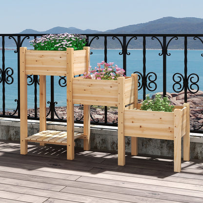 Wooden Raised Garden Bed with Storage Shelf & 3 Planter Boxes