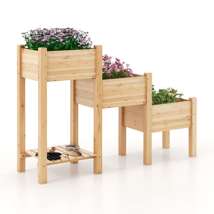Wooden Raised Garden Bed with Storage Shelf & 3 Planter Boxes