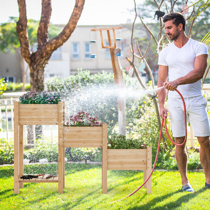 Wooden Raised Garden Bed with Storage Shelf & 3 Planter Boxes
