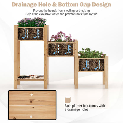 Wooden Raised Garden Bed with Storage Shelf & 3 Planter Boxes