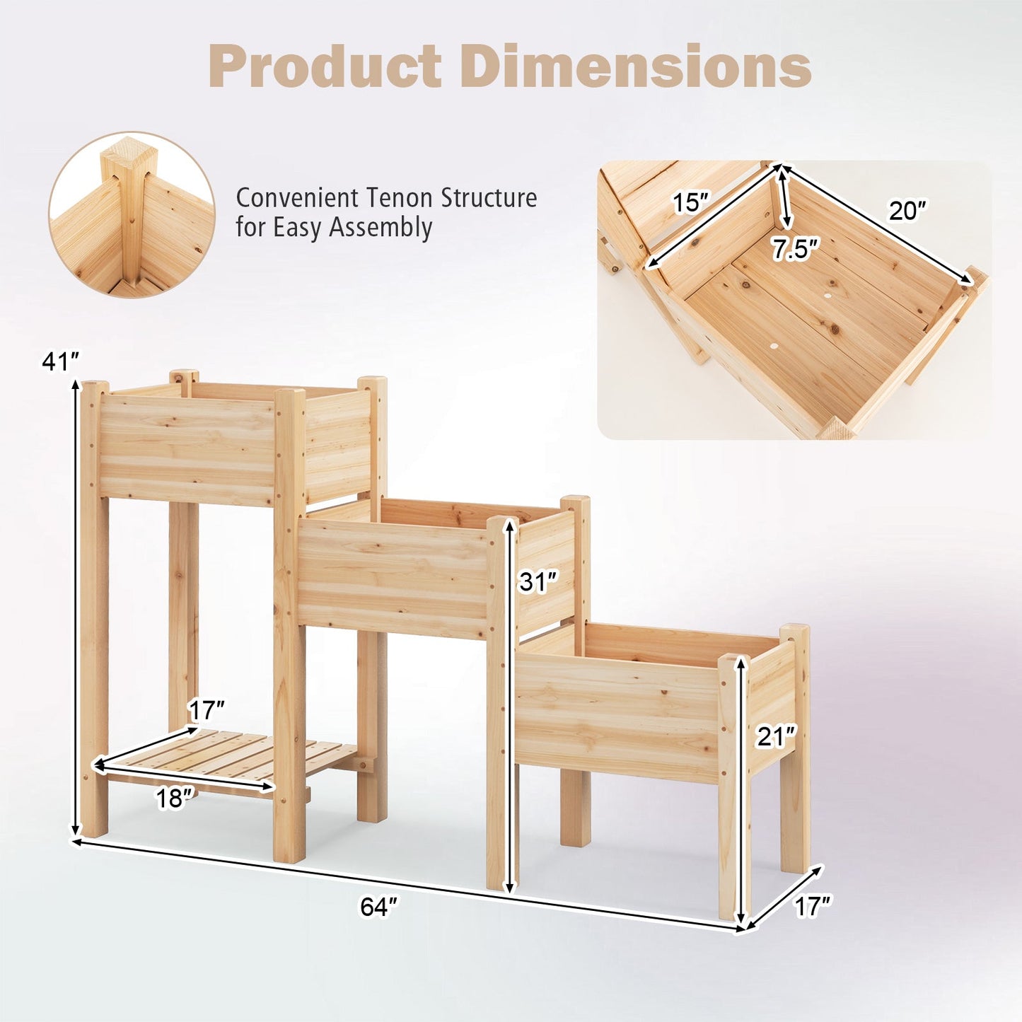 Wooden Raised Garden Bed with Storage Shelf & 3 Planter Boxes