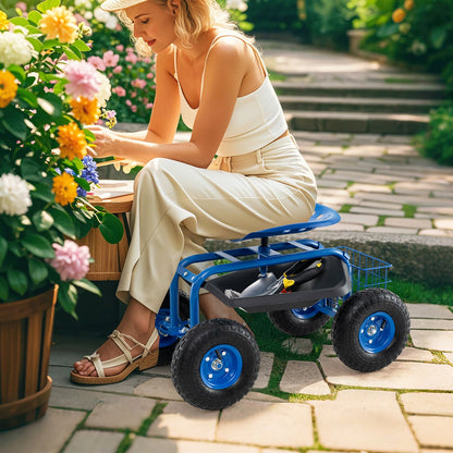 Rolling Garden Seat with Tool Tray & Storage Basket
