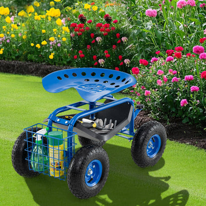 Rolling Garden Seat with Tool Tray & Storage Basket