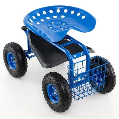 Rolling Garden Seat with Tool Tray & Storage Basket