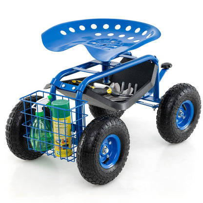 Rolling Garden Seat with Tool Tray & Storage Basket