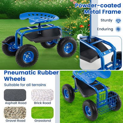 Rolling Garden Seat with Tool Tray & Storage Basket