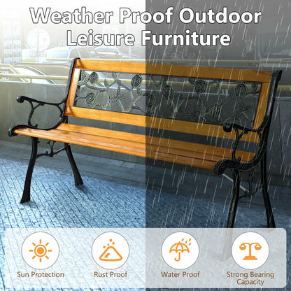 Elegant Cast Iron & Wood Outdoor Garden Bench – Durable 3-Seat Comfort
