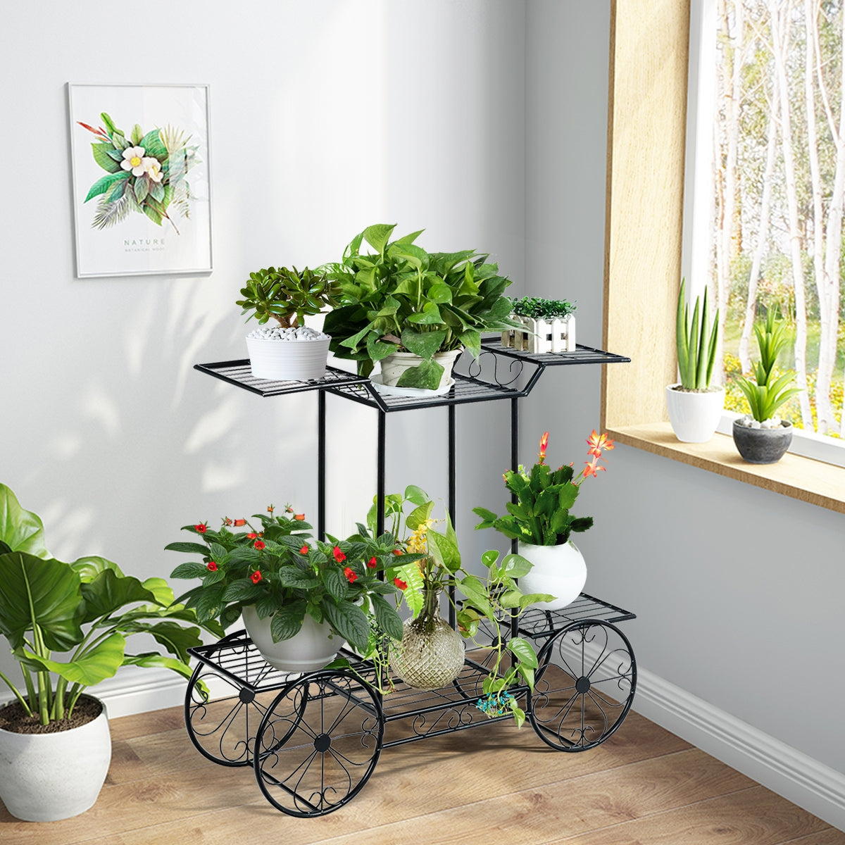 6-Tier Metal Plant Stand – Garden Cart Style Display Rack