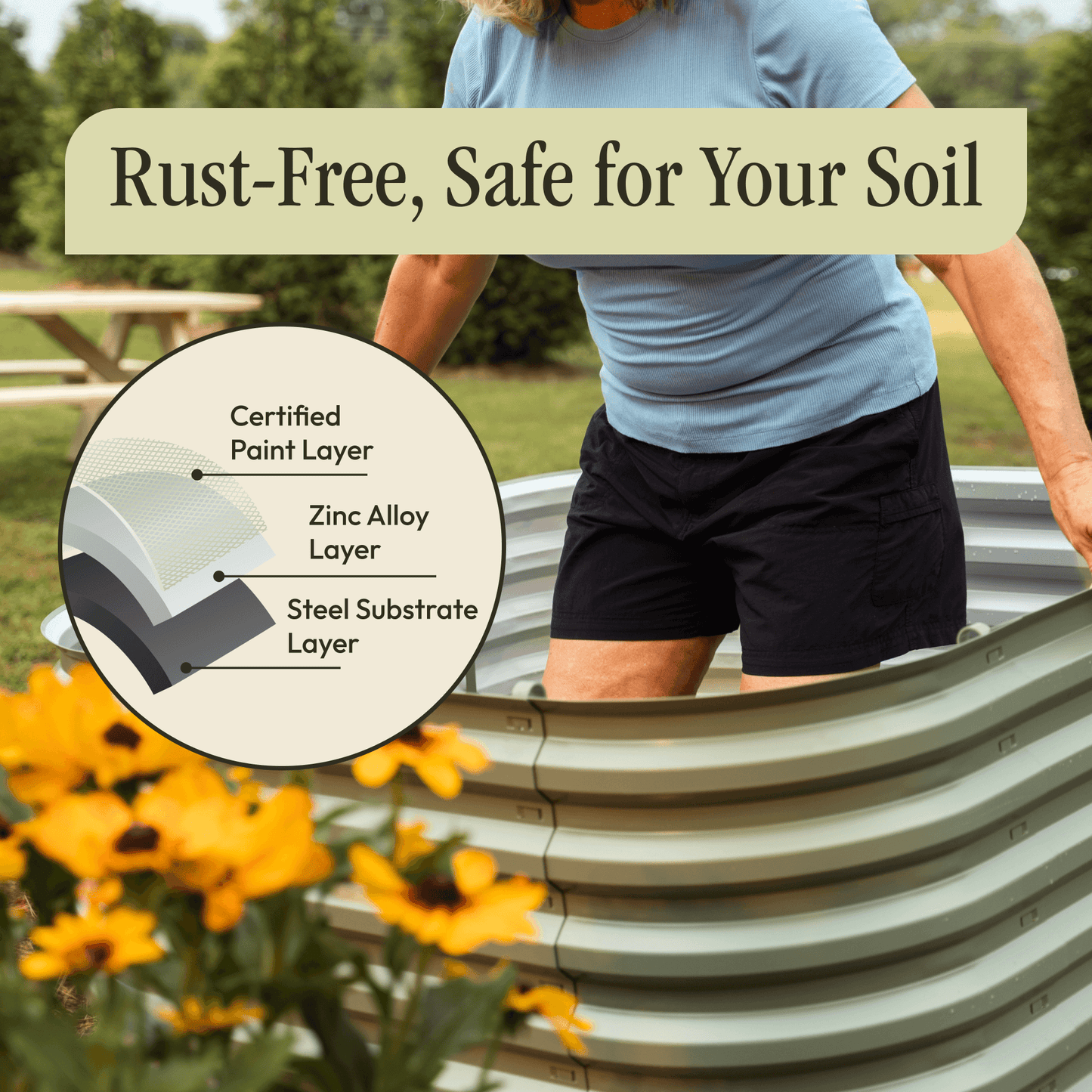Gro-Rite No Tools Needed Premium Metal Raised Garden Bed Kit – Modular Food-Safe Aluzinc Steel Planter