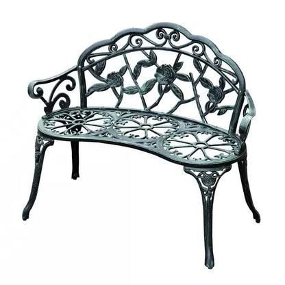 40-Inch Antique Green Metal Garden Bench with Backrest – Elegant Outdoor Seating
